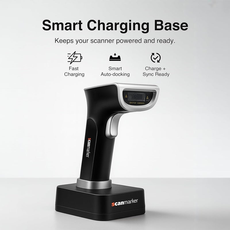 Scanmarker 1D/2D Wireless Barcode Scanner – Boost Speed & Accuracy with Bluetooth & 2.4G Modes – Handheld QR Code Scanner with Charging Stand for Easy scanning on Laptop, iOS & Android - Image 2